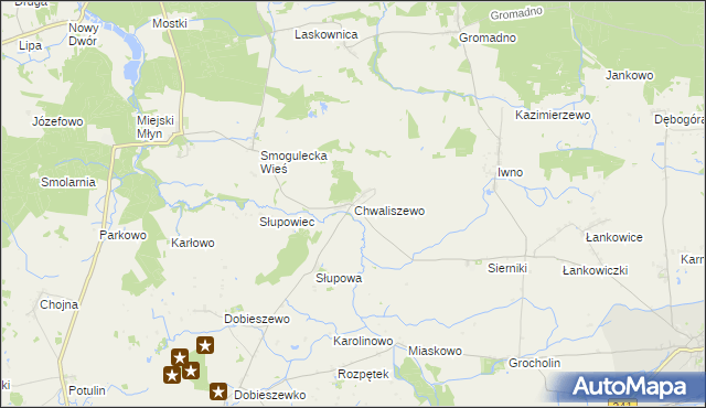 mapa Chwaliszewo gmina Kcynia, Chwaliszewo gmina Kcynia na mapie Targeo