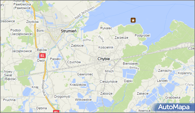 mapa Chybie, Chybie na mapie Targeo