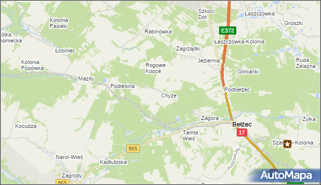mapa Chyże gmina Bełżec, Chyże gmina Bełżec na mapie Targeo