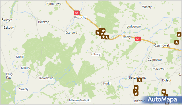 mapa Cibory gmina Biała Piska, Cibory gmina Biała Piska na mapie Targeo