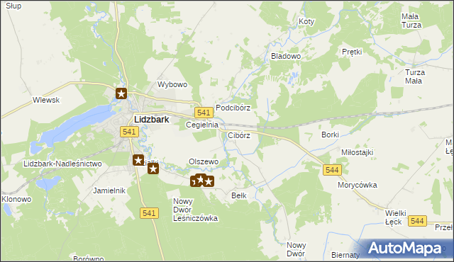 mapa Cibórz gmina Lidzbark, Cibórz gmina Lidzbark na mapie Targeo