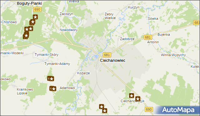 mapa Ciechanowiec, Ciechanowiec na mapie Targeo