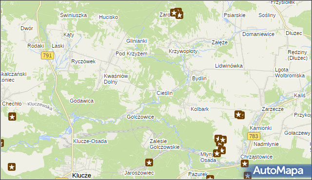 mapa Cieślin gmina Klucze, Cieślin gmina Klucze na mapie Targeo