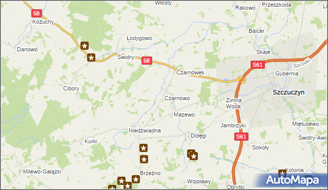 mapa Czarnowo gmina Szczuczyn, Czarnowo gmina Szczuczyn na mapie Targeo