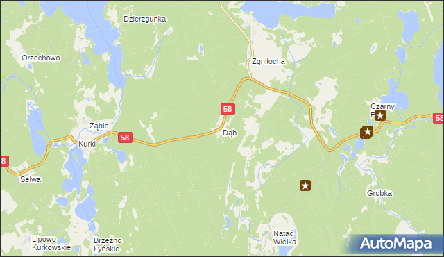 mapa Dąb gmina Olsztynek, Dąb gmina Olsztynek na mapie Targeo