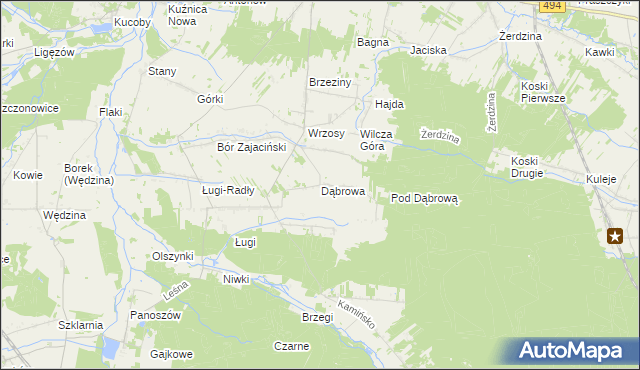 mapa Dąbrowa gmina Przystajń, Dąbrowa gmina Przystajń na mapie Targeo