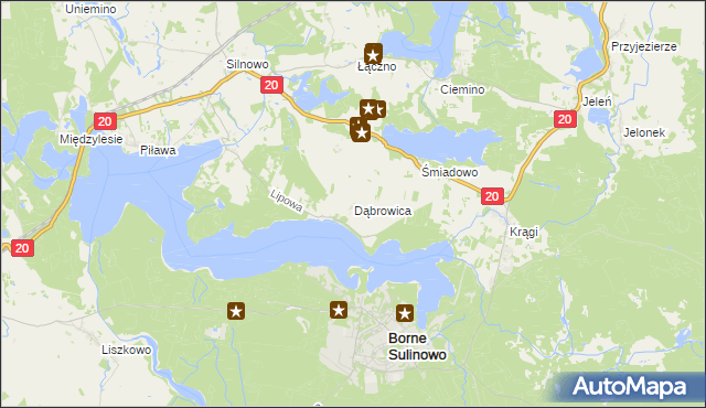 mapa Dąbrowica gmina Borne Sulinowo, Dąbrowica gmina Borne Sulinowo na mapie Targeo