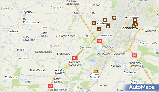 mapa Dachowa gmina Sochaczew, Dachowa gmina Sochaczew na mapie Targeo