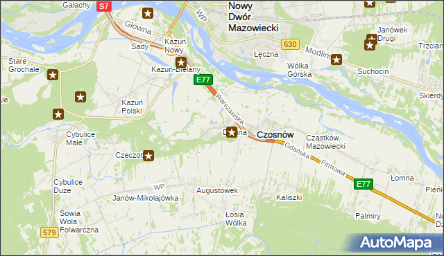mapa Dębina gmina Czosnów, Dębina gmina Czosnów na mapie Targeo