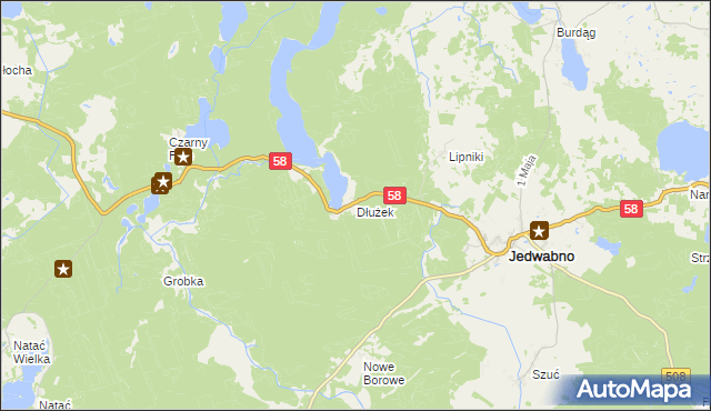 mapa Dłużek gmina Jedwabno, Dłużek gmina Jedwabno na mapie Targeo