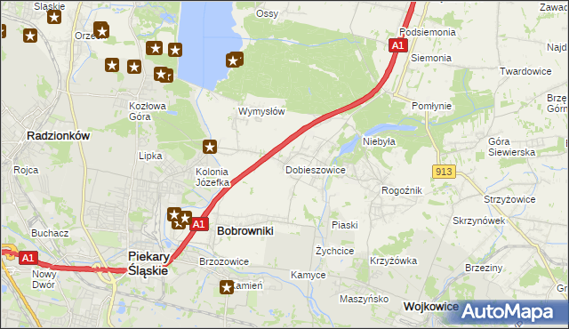 mapa Dobieszowice gmina Bobrowniki, Dobieszowice gmina Bobrowniki na mapie Targeo