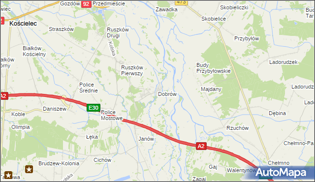 mapa Dobrów gmina Kościelec, Dobrów gmina Kościelec na mapie Targeo