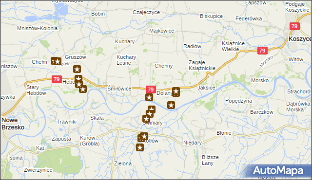 mapa Dolany gmina Koszyce, Dolany gmina Koszyce na mapie Targeo