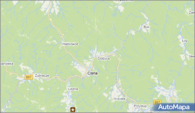mapa Dołżyca gmina Cisna, Dołżyca gmina Cisna na mapie Targeo