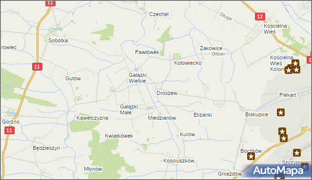 mapa Droszew, Droszew na mapie Targeo