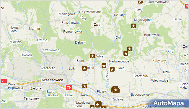 mapa Dubie gmina Krzeszowice, Dubie gmina Krzeszowice na mapie Targeo