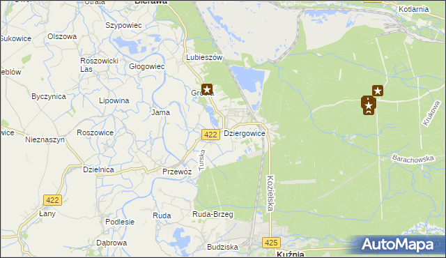 mapa Dziergowice, Dziergowice na mapie Targeo
