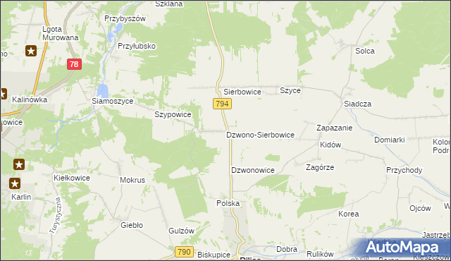 mapa Dzwono-Sierbowice, Dzwono-Sierbowice na mapie Targeo