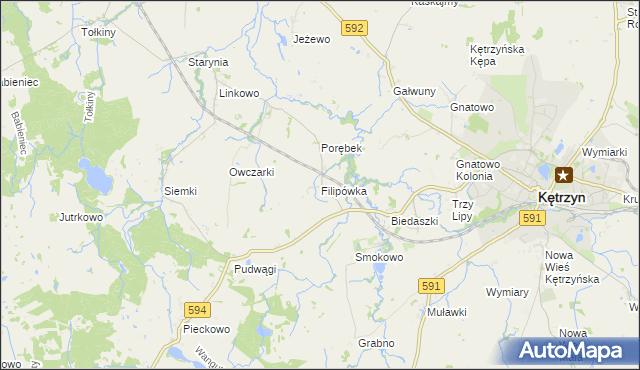 mapa Filipówka gmina Kętrzyn, Filipówka gmina Kętrzyn na mapie Targeo