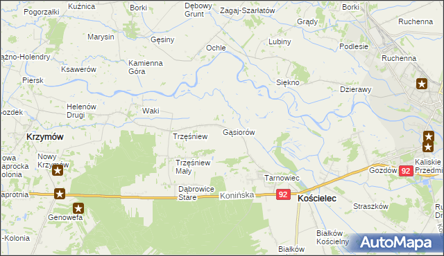 mapa Gąsiorów gmina Kościelec, Gąsiorów gmina Kościelec na mapie Targeo