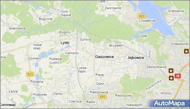 mapa Gaszowice powiat rybnicki, Gaszowice powiat rybnicki na mapie Targeo