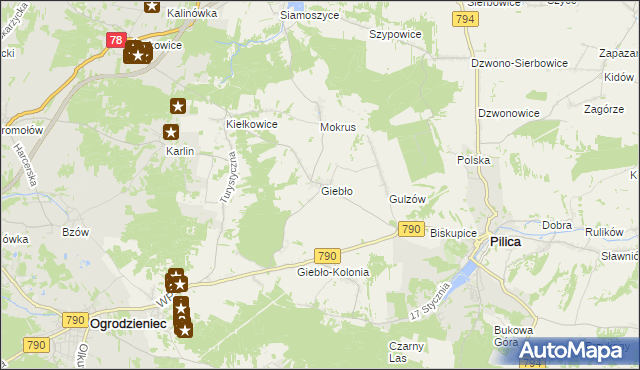 mapa Giebło, Giebło na mapie Targeo