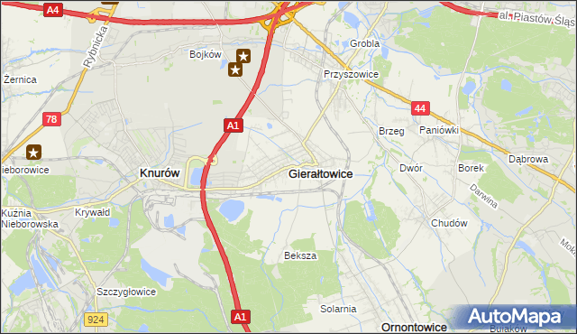 mapa Gierałtowice powiat gliwicki, Gierałtowice powiat gliwicki na mapie Targeo