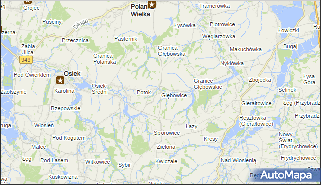 mapa Głębowice gmina Osiek, Głębowice gmina Osiek na mapie Targeo