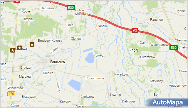 mapa Głowy gmina Brudzew, Głowy gmina Brudzew na mapie Targeo