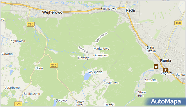 mapa Gniewowo gmina Wejherowo, Gniewowo gmina Wejherowo na mapie Targeo