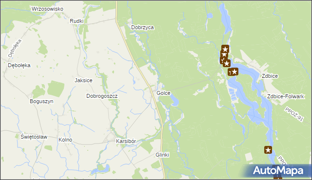 mapa Golce gmina Wałcz, Golce gmina Wałcz na mapie Targeo