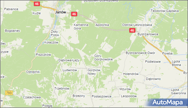 mapa Góry Gorzkowskie, Góry Gorzkowskie na mapie Targeo