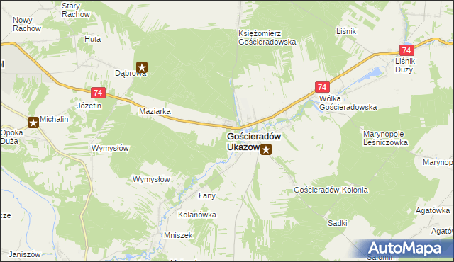 mapa Gościeradów Ukazowy, Gościeradów Ukazowy na mapie Targeo