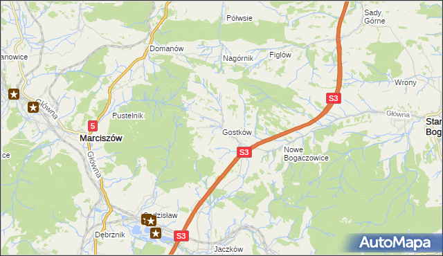 mapa Gostków gmina Stare Bogaczowice, Gostków gmina Stare Bogaczowice na mapie Targeo