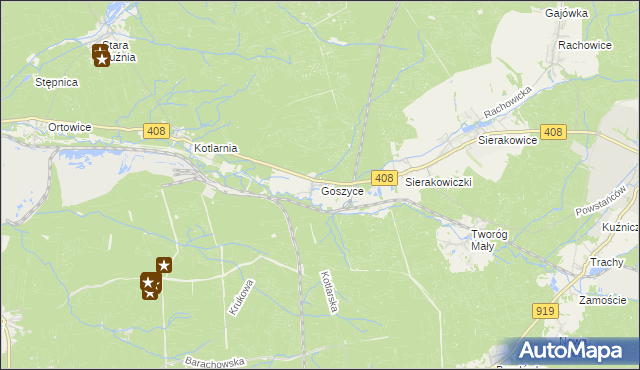 mapa Goszyce gmina Bierawa, Goszyce gmina Bierawa na mapie Targeo