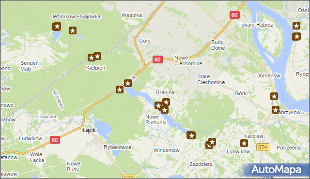 mapa Grabina gmina Łąck, Grabina gmina Łąck na mapie Targeo