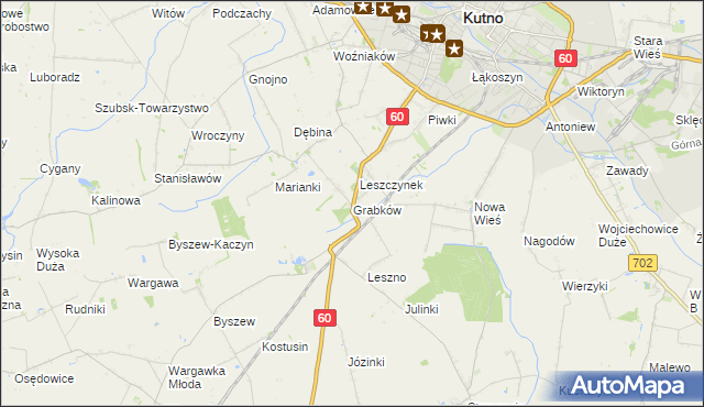 mapa Grabków gmina Kutno, Grabków gmina Kutno na mapie Targeo