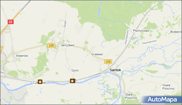 mapa Gralewo gmina Santok, Gralewo gmina Santok na mapie Targeo