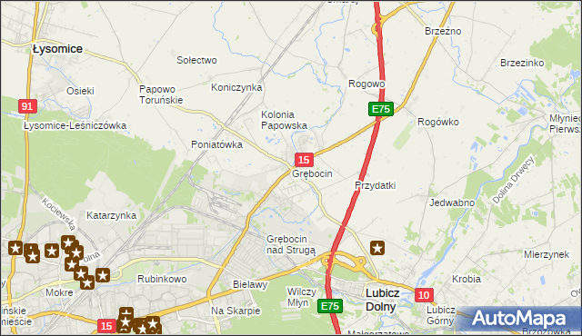 mapa Grębocin gmina Lubicz, Grębocin gmina Lubicz na mapie Targeo