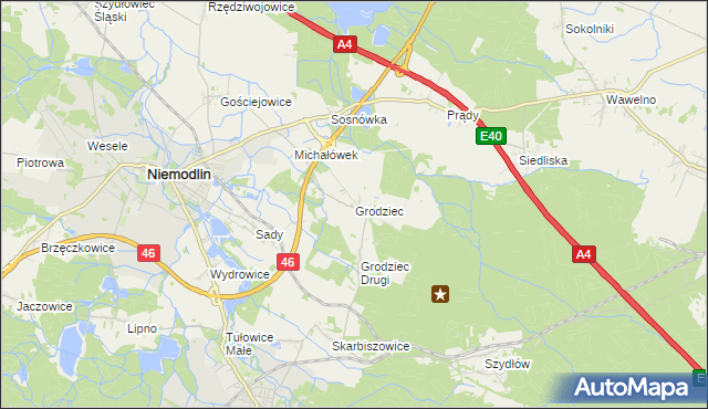 mapa Grodziec gmina Niemodlin, Grodziec gmina Niemodlin na mapie Targeo