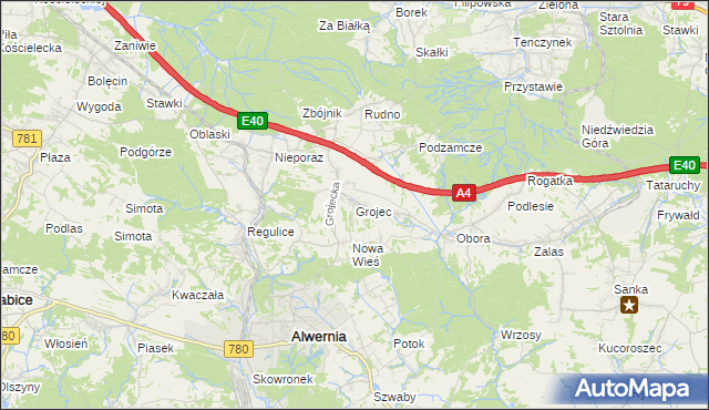 mapa Grojec gmina Alwernia, Grojec gmina Alwernia na mapie Targeo