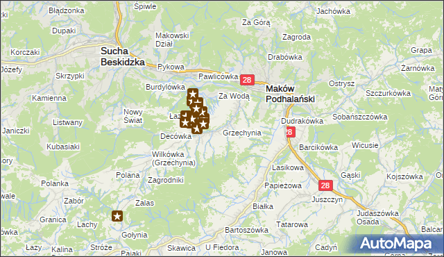 mapa Grzechynia, Grzechynia na mapie Targeo