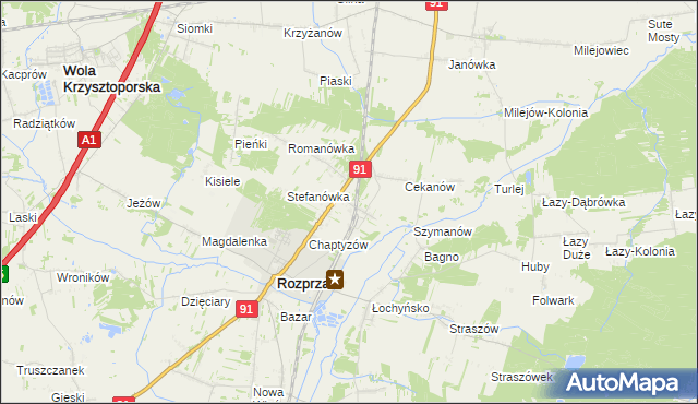 mapa Ignaców gmina Rozprza, Ignaców gmina Rozprza na mapie Targeo