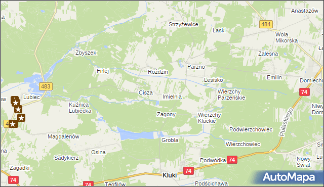 mapa Imielnia gmina Kluki, Imielnia gmina Kluki na mapie Targeo