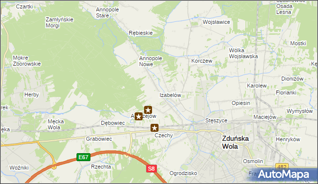 mapa Izabelów gmina Zduńska Wola, Izabelów gmina Zduńska Wola na mapie Targeo
