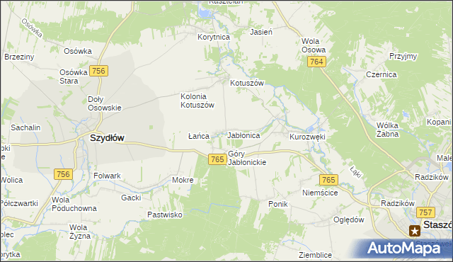 mapa Jabłonica gmina Szydłów, Jabłonica gmina Szydłów na mapie Targeo