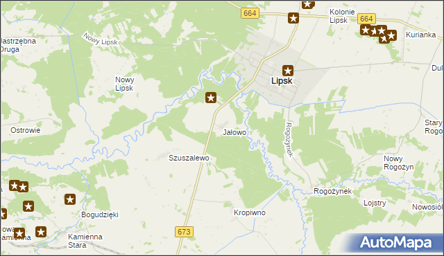 mapa Jałowo gmina Lipsk, Jałowo gmina Lipsk na mapie Targeo