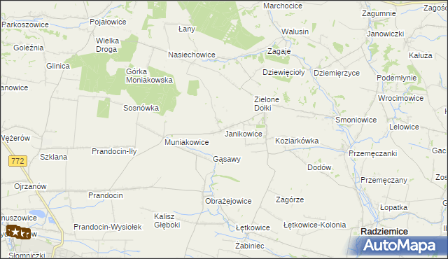 mapa Janikowice gmina Słomniki, Janikowice gmina Słomniki na mapie Targeo