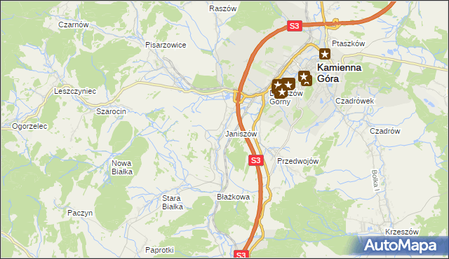 mapa Janiszów gmina Kamienna Góra, Janiszów gmina Kamienna Góra na mapie Targeo