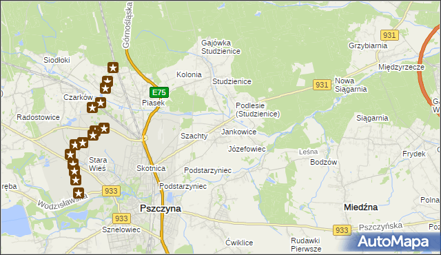 mapa Jankowice gmina Pszczyna, Jankowice gmina Pszczyna na mapie Targeo